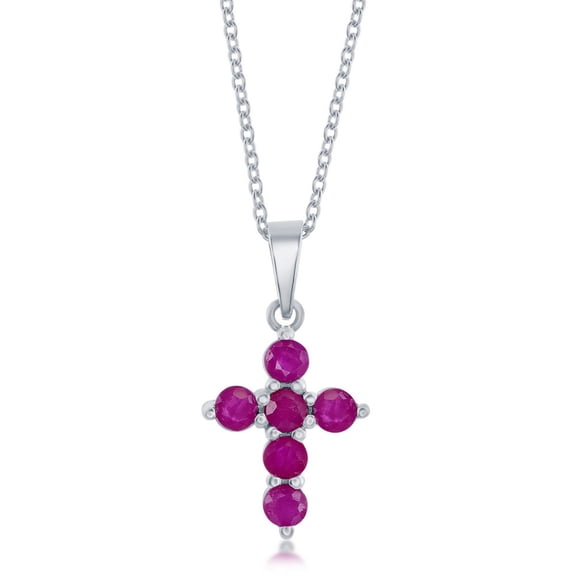 TheJewelryHut Fancy Designer Sterling Silver Cross Necklace - Ruby
