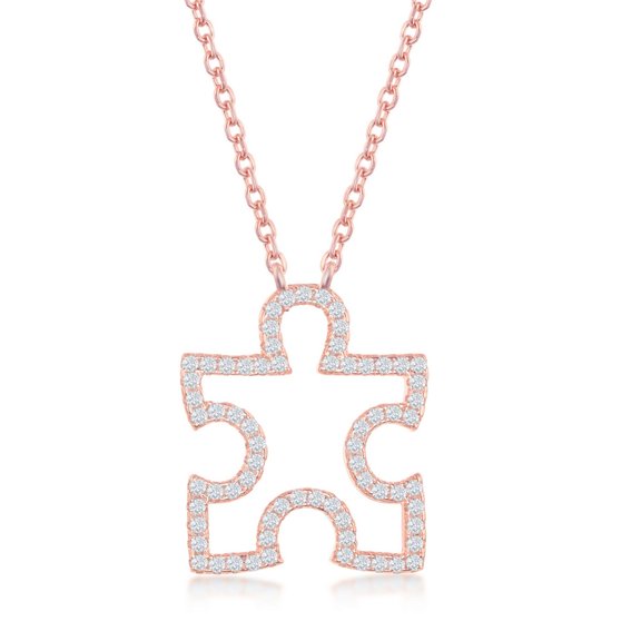TheJewelryHut Fancy Designer Sterling Silver Cubic Zirocnia Open Puzzle Piece Necklace - Rose Gold Plated