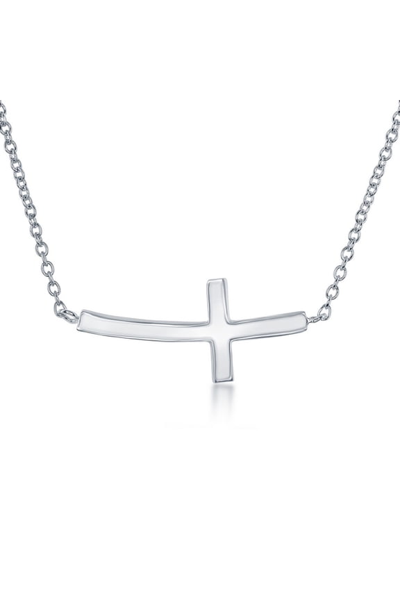 TheJewelryHut Fancy Designer Sterling Silver Curved Sideways Cross Necklace