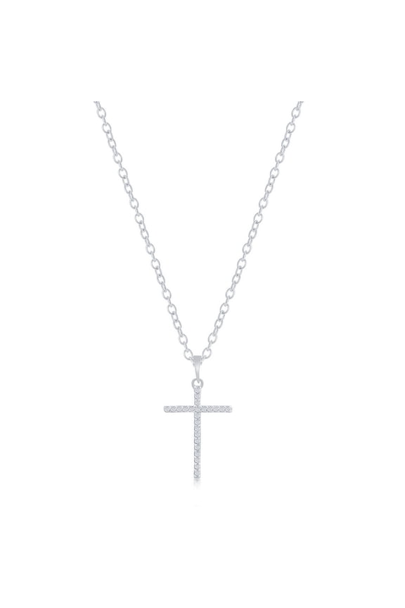 TheJewelryHut Fancy Designer Sterling Silver, Diamond Cross Necklace - (24 Stones)