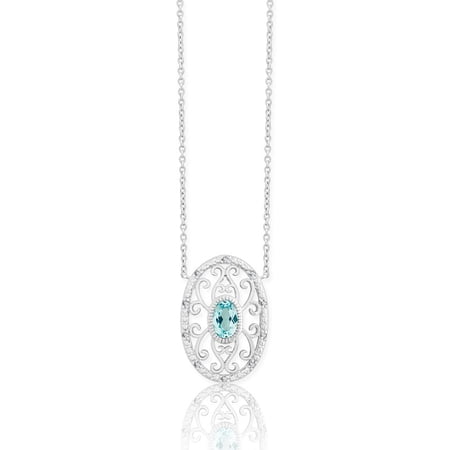 TheJewelryHut Fancy Designer Sterling Silver Diamonds with Center Blue Topaz Oval d-5106