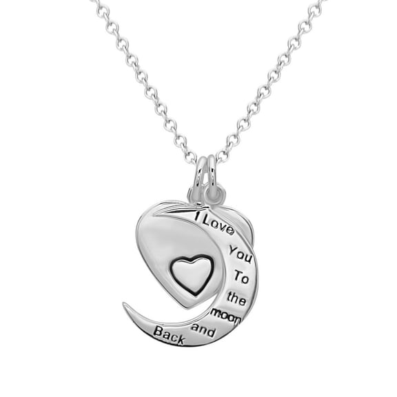 TheJewelryHut Fancy Designer Sterling Silver Double Charm Crescent and Heart Necklace