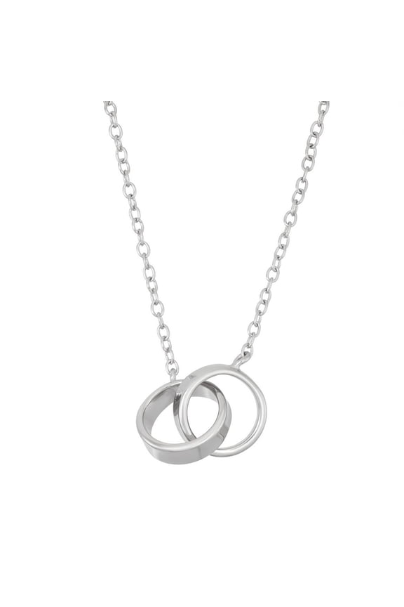 TheJewelryHut Fancy Designer Sterling Silver Double Interlocked Rings Necklace