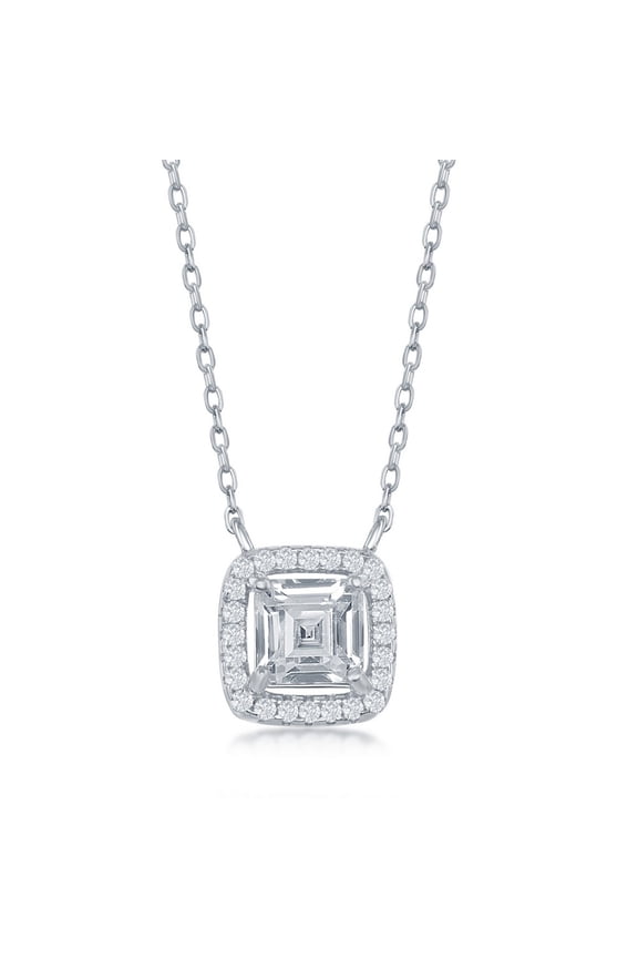 TheJewelryHut Fancy Designer Sterling Silver Double Square CZ Necklace
