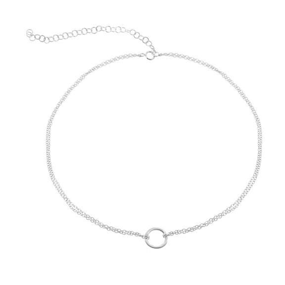 TheJewelryHut Fancy Designer Sterling Silver Double Strand with Center Open Circle Choker
