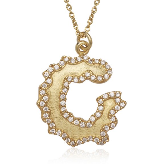 TheJewelryHut Fancy Designer Sterling Silver GP Open Wavy Circle with Jagged CZ Border Necklace