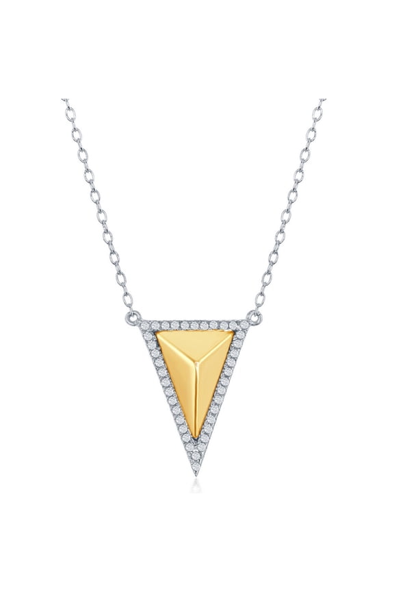 TheJewelryHut Fancy Designer Sterling Silver GP Pyramid Style Triangle with CZ Border Necklace