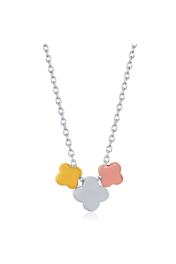 TheJewelryHut Fancy Designer Sterling Silver GP, Rose GP, and Silver Triple Clover Necklace