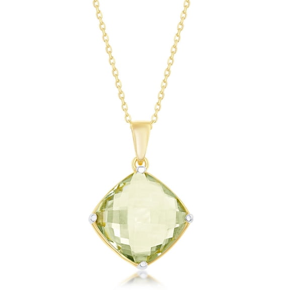 TheJewelryHut Fancy Designer Sterling Silver Gold Plated Four-Prong Checkered 7.22cttw Green Amethyst Necklace