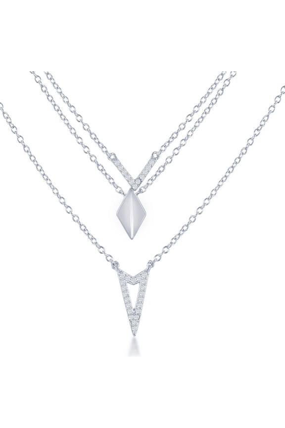 TheJewelryHut Fancy Designer Sterling Silver Graduating Triple Chain with CZ Necklace