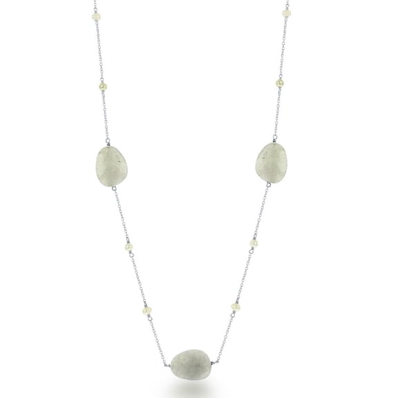 TheJewelryHut Fancy Designer Sterling Silver Green Labrodorite with Tiny Round Freshwater Pearls Necklace