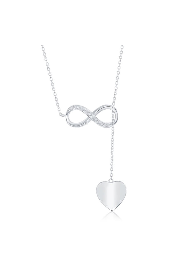 TheJewelryHut Fancy Designer Sterling Silver Half CZ Infinity with Shiny Heart Lariat Y Necklace