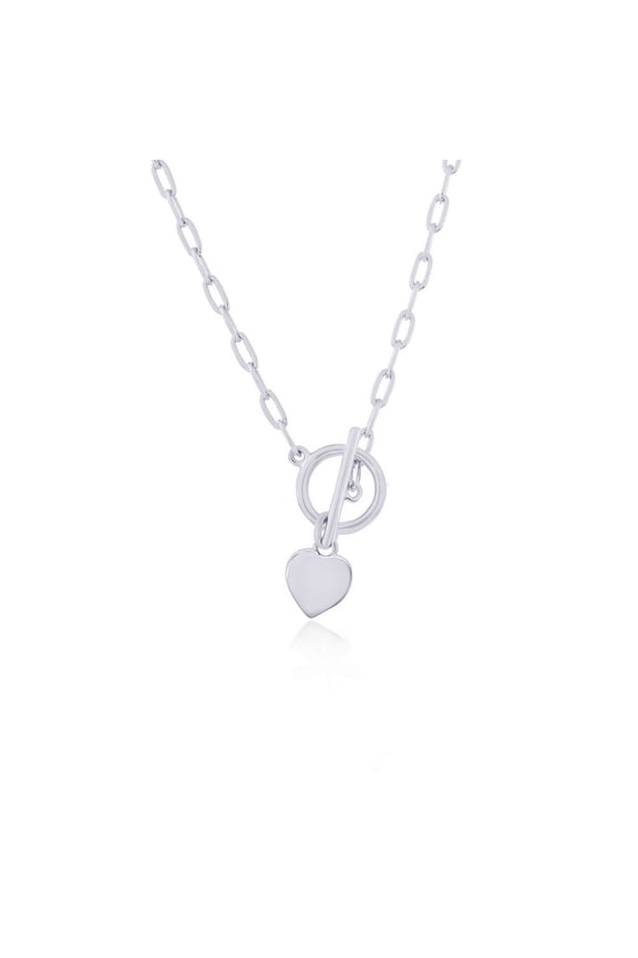 TheJewelryHut Fancy Designer Sterling Silver Heart Charm Paperclip Toggle Necklace