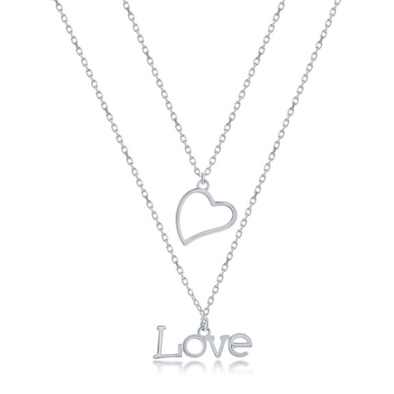 TheJewelryHut Fancy Designer Sterling Silver Heart & 'Love' Layered Necklace