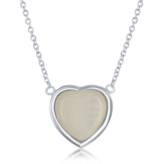 TheJewelryHut Fancy Designer Sterling Silver Heart Necklace - Mother Of Pearl