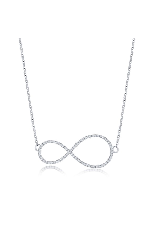 TheJewelryHut Fancy Designer Sterling Silver, Infinity Design Diamond Necklace - (73 Stones)