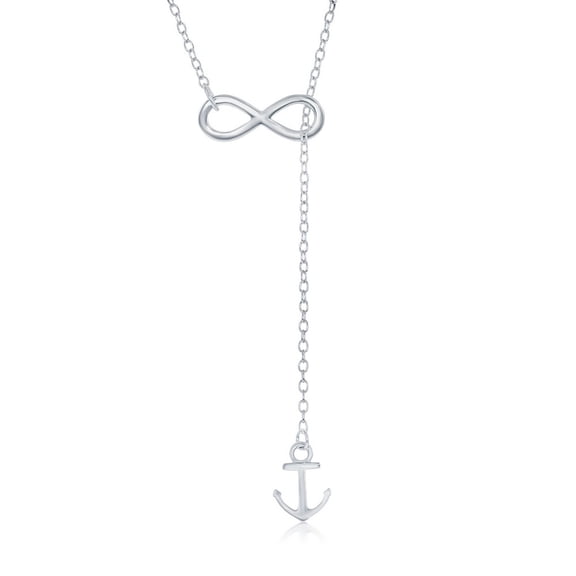 TheJewelryHut Fancy Designer Sterling Silver Infinity with Hanging Anchor Necklace