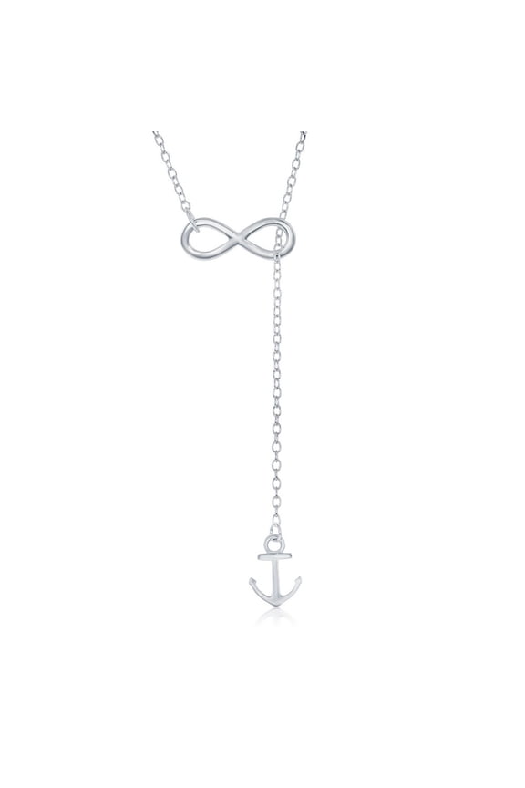 TheJewelryHut Fancy Designer Sterling Silver Infinity with Hanging Anchor Necklace