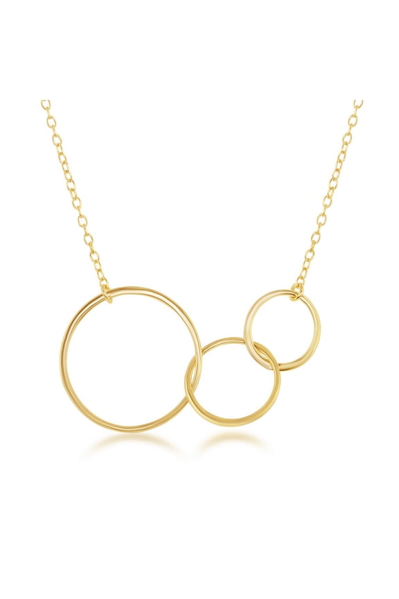 TheJewelryHut Fancy Designer Sterling Silver Interlocking Graduating Three-Generation Open Circle Necklace - Gold Plated
