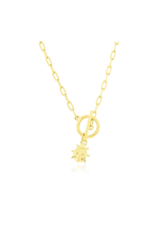 TheJewelryHut Fancy Designer Sterling Silver Ladybug Charm Paperclip Toggle Necklace - Gold Plated