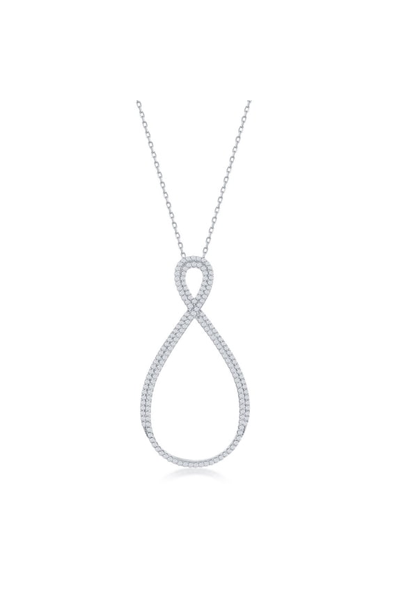 TheJewelryHut Fancy Designer Sterling Silver Large Open Pearshaped Infinity Design Necklace