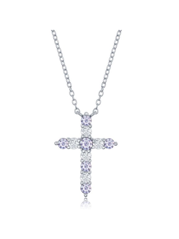 TheJewelryHut Fancy Designer Sterling Silver Lavender CZ 'June Birthstone' Cross Necklace