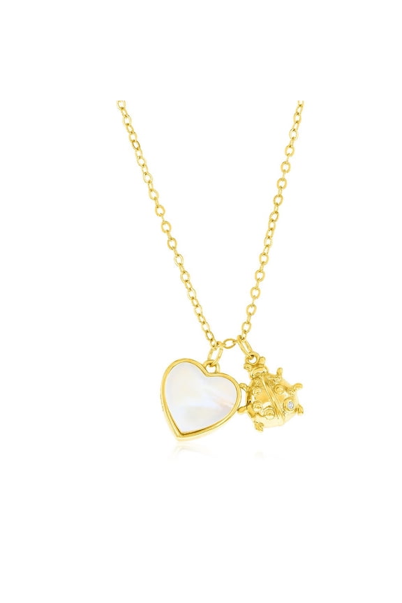 TheJewelryHut Fancy Designer Sterling Silver MOP Heart & Ladybug CZ Necklace - Gold Plated