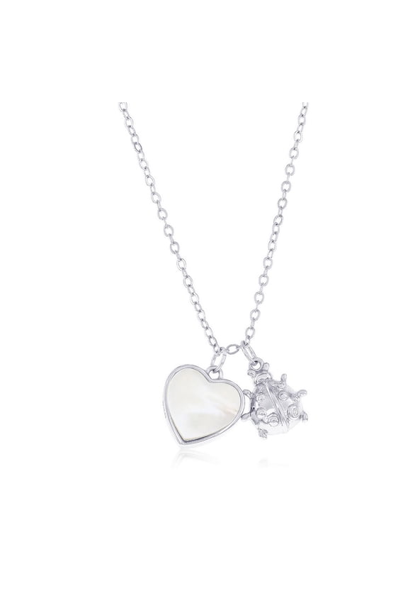 TheJewelryHut Fancy Designer Sterling Silver MOP Heart & Ladybug CZ Necklace