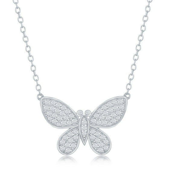 TheJewelryHut Fancy Designer Sterling Silver Micro Pave Butterfly Necklace