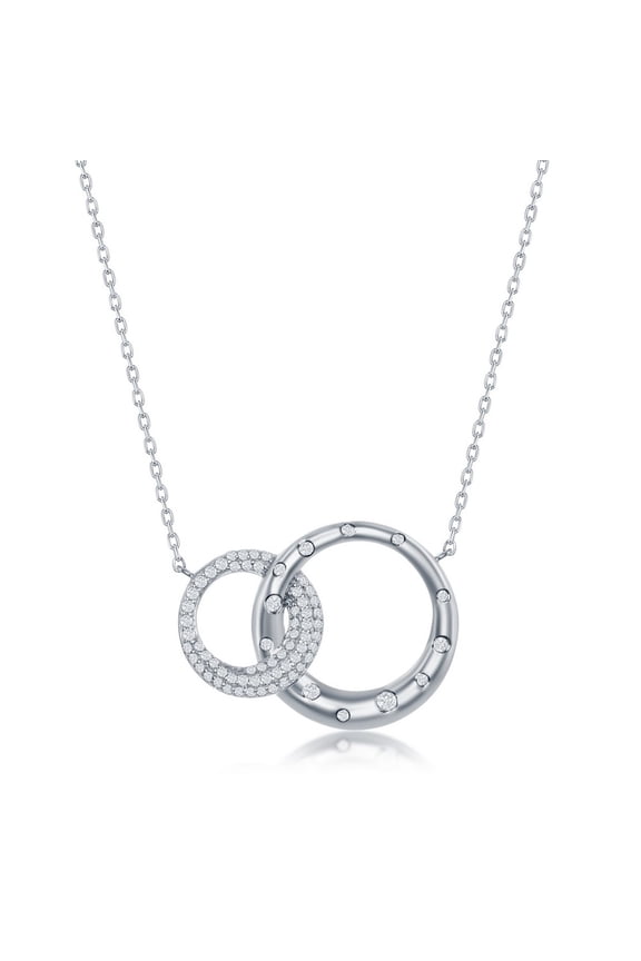TheJewelryHut Fancy Designer Sterling Silver Micro Pave CZ Interlocking Circles Necklace