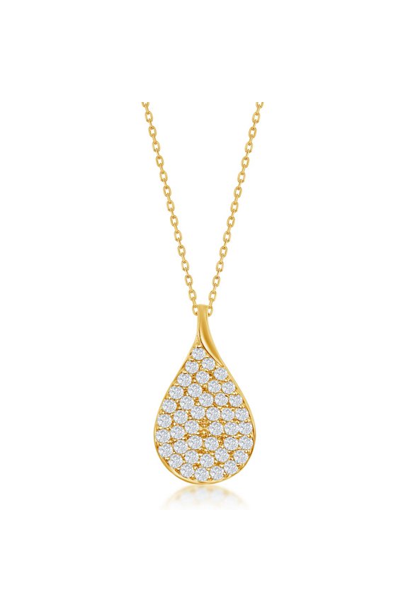 TheJewelryHut Fancy Designer Sterling Silver Micro Pave CZ Pear-Shaped Necklace - Gold Plated