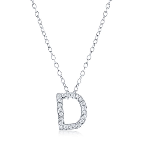 TheJewelryHut Fancy Designer Sterling Silver Micro Pave "D" Pendant Necklace