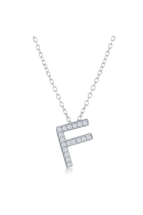 TheJewelryHut Fancy Designer Sterling Silver Micro Pave "F" Pendant Necklace
