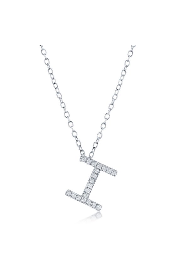 TheJewelryHut Fancy Designer Sterling Silver Micro Pave "I" Pendant Necklace