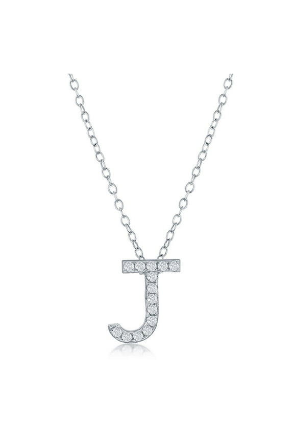 TheJewelryHut Fancy Designer Sterling Silver Micro Pave "J" Pendant Necklace