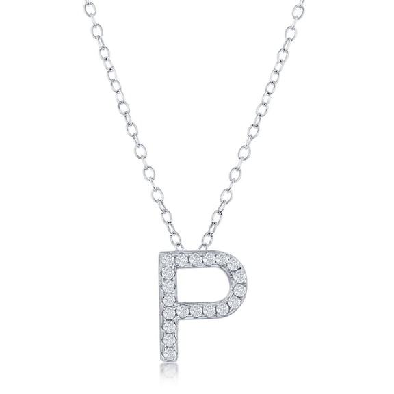 TheJewelryHut Fancy Designer Sterling Silver Micro Pave "P" Pendant Necklace