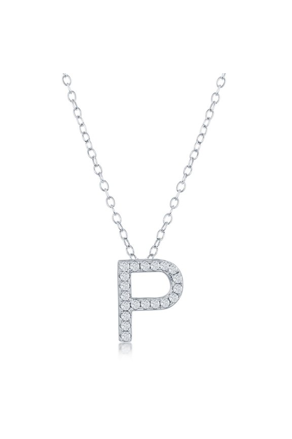 TheJewelryHut Fancy Designer Sterling Silver Micro Pave "P" Pendant Necklace