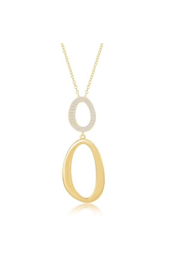 TheJewelryHut Fancy Designer Sterling Silver Micro Pave and High Polish Double Oval Necklace - Gold Plated