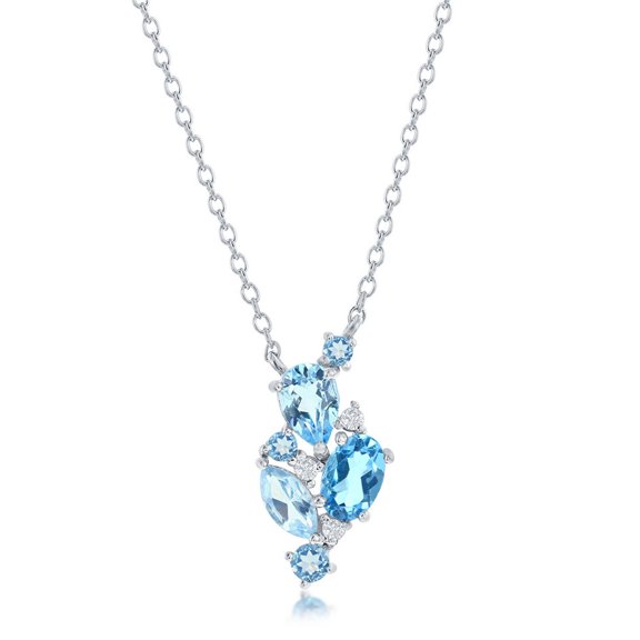 TheJewelryHut Fancy Designer Sterling Silver Multi-Shaped Swiss Blue, Blue & White Topaz Necklace