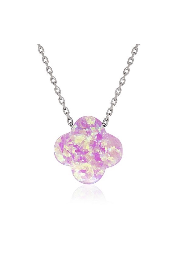 TheJewelryHut Fancy Designer Sterling Silver Opal Flower Necklace - Pink
