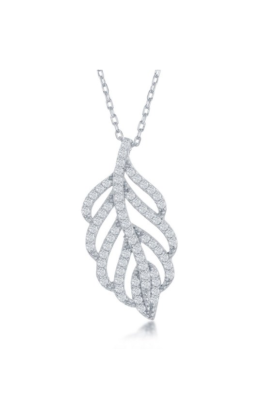TheJewelryHut Fancy Designer Sterling Silver Open CZ Leaf Design Necklace