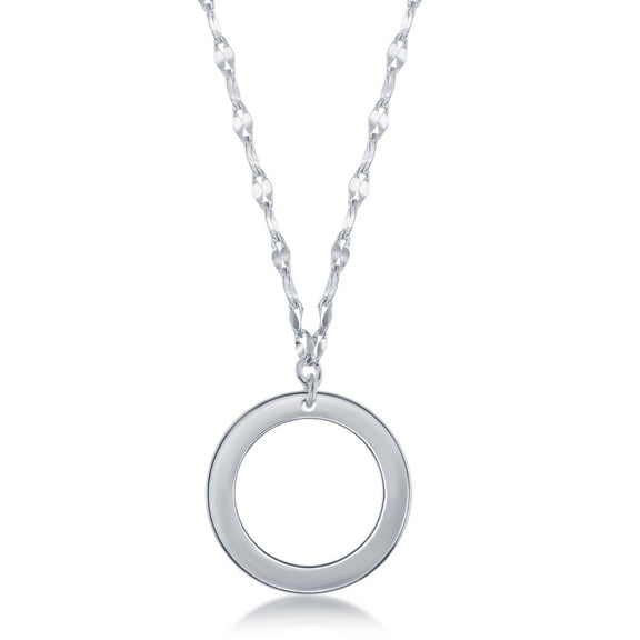 TheJewelryHut Fancy Designer Sterling Silver Open Circle Flat Shiny Necklace