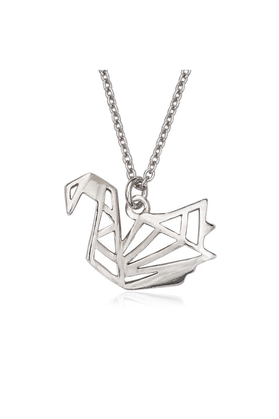 TheJewelryHut Fancy Designer Sterling Silver Open Origami Styled Necklace - Swan