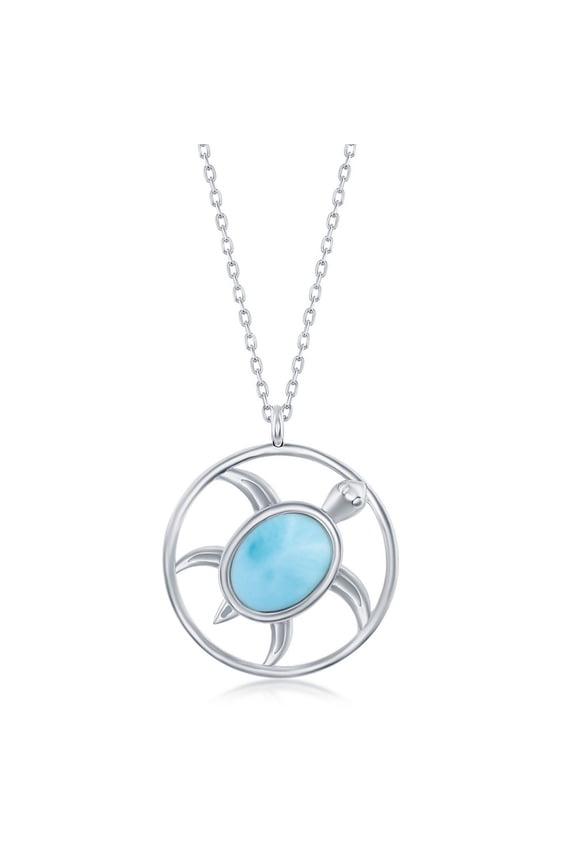 TheJewelryHut Fancy Designer Sterling Silver Oval Larimar Turtle Round Necklace