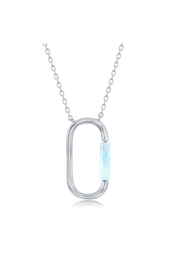 TheJewelryHut Fancy Designer Sterling Silver Oval Necklace - White Opal