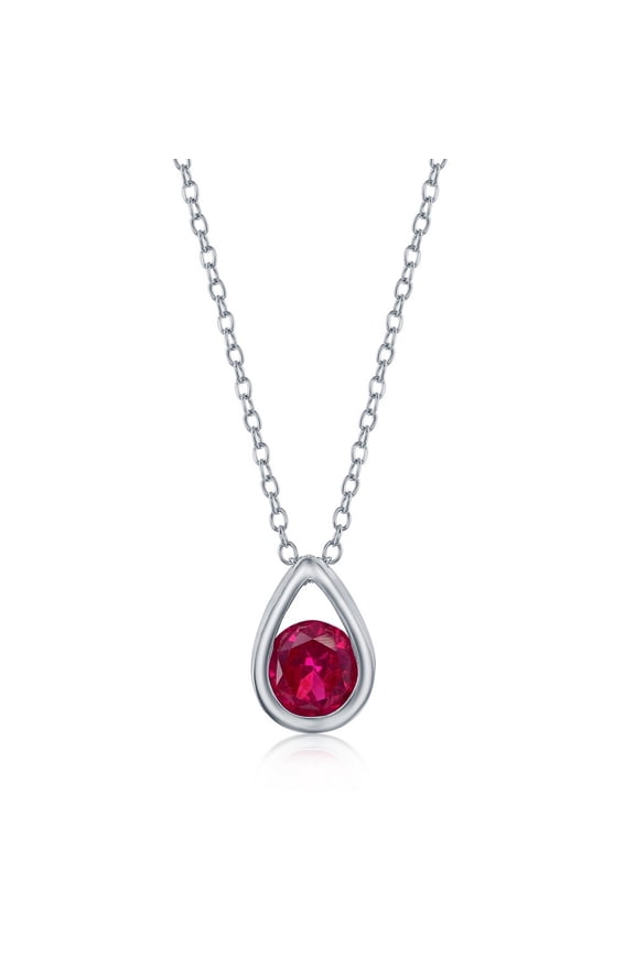 TheJewelryHut Fancy Designer Sterling Silver Pearshaped Necklace w/Round 'July Birthstone' - Created Ruby
