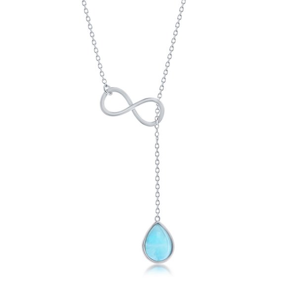 TheJewelryHut Fancy Designer Sterling Silver Perashaped Larimar Infinity Lariat Necklace