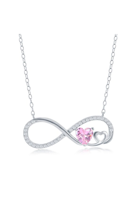 TheJewelryHut Fancy Designer Sterling Silver Pink CZ Heart Infinity Necklace