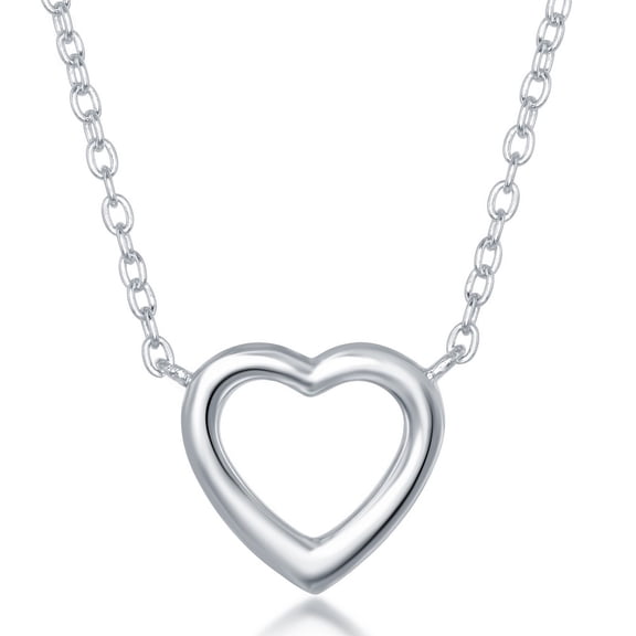 TheJewelryHut Fancy Designer Sterling Silver Plain Small Open Heart Necklace