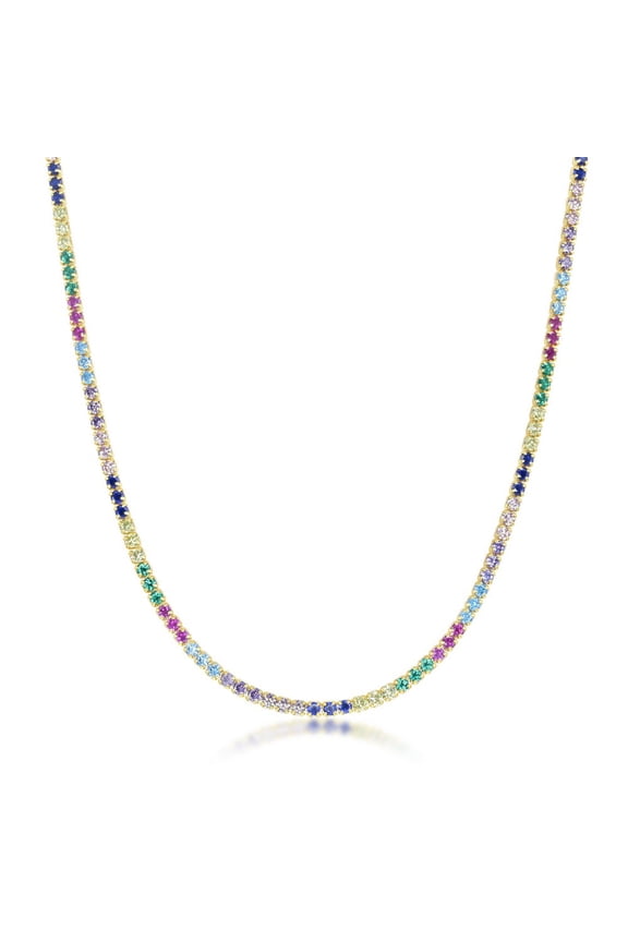 TheJewelryHut Fancy Designer Sterling Silver Rainbow CZ Choker - Gold Plated